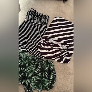 H&M two cute summer dresses and Striped Leaf Print Shorts bundle